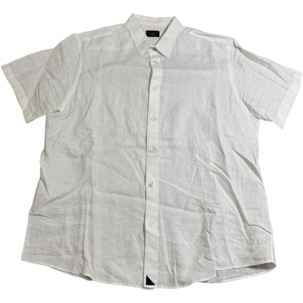 UNTUCKit Men's White Linen Short‎ Sleeve Calvano Wrinkle Resistant Shirt XL
